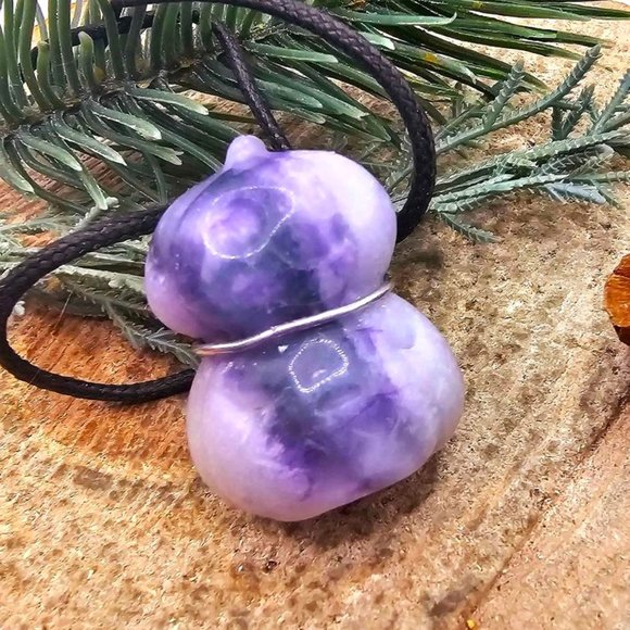 Nature Purple Fluorite Hand Carved Stacking Funny Pumpkin Pendant Necklace - Picture 6 of 10